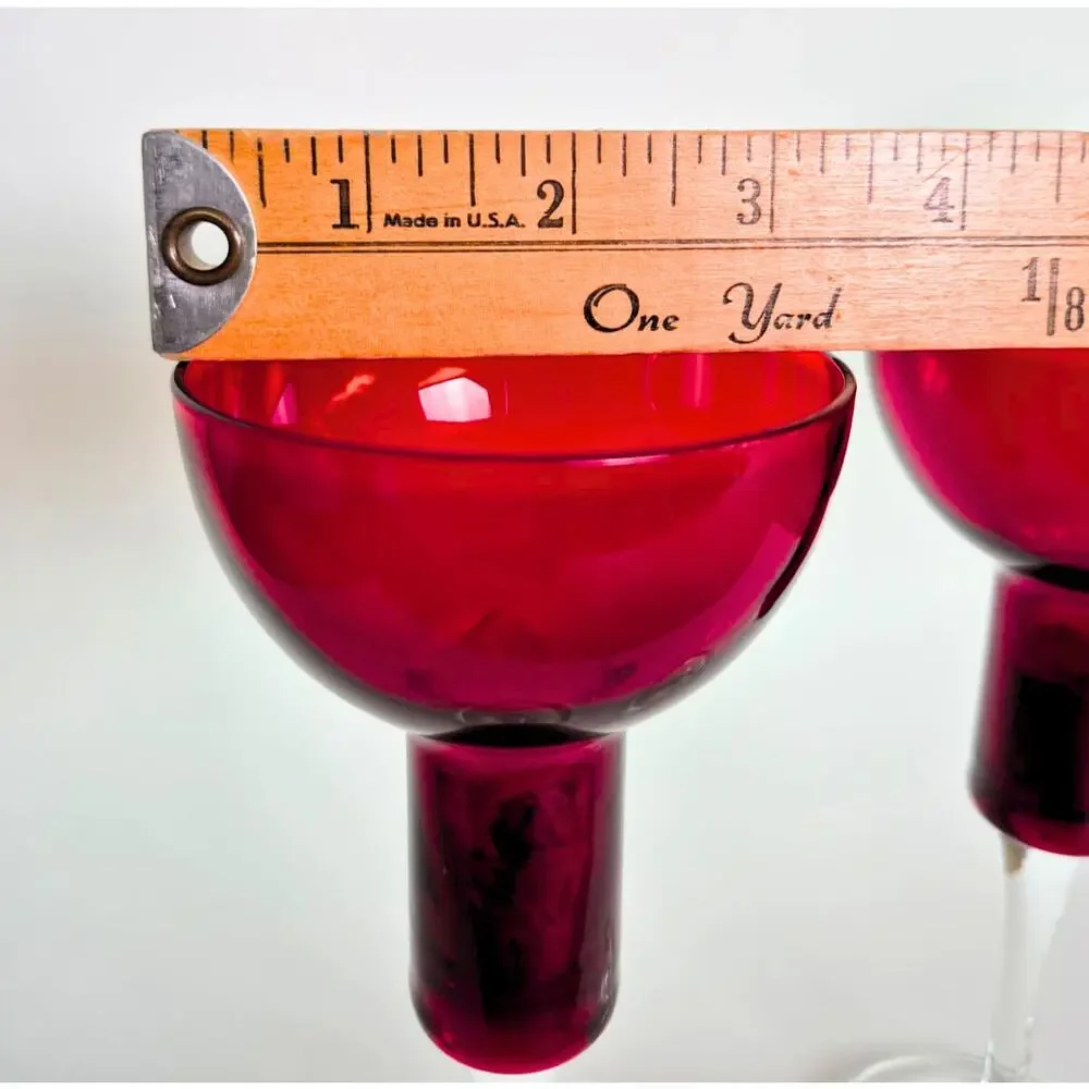 Vintage Red Cranberry Glass Candle Holders Tall Red Christmas Holiday Set of 2